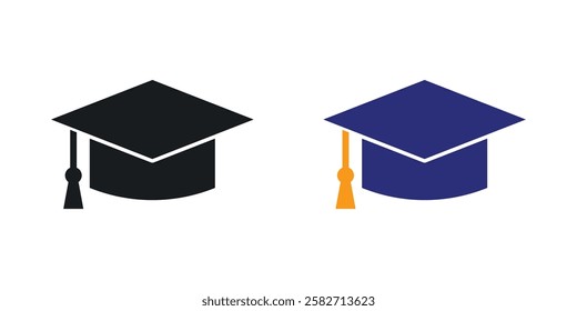Graduation cap icons set vectors black and colored style
