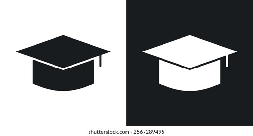 Graduation cap icons in solid black and white colors