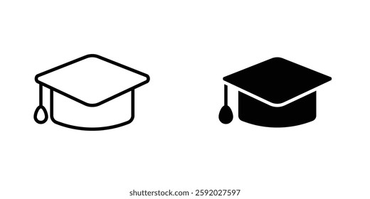 Graduation cap icons. stroke line and black solid icons