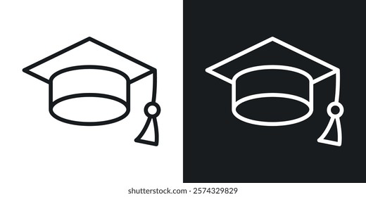 Graduation cap icons in thin black and white stroke liner style