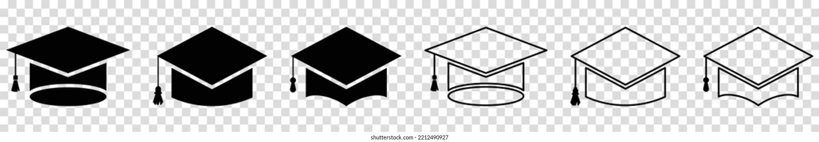 Graduation cap icons. Vector illustration isolated on transparent background