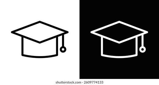 Graduation cap icons vector set in stroke line style