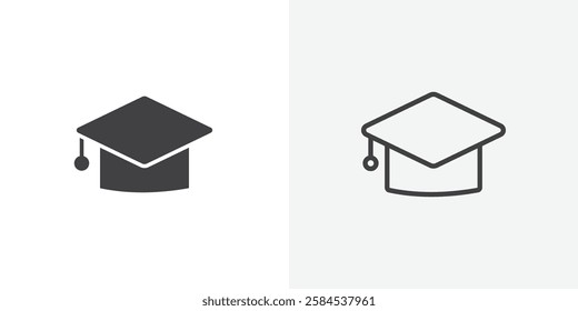 Graduation cap icons vectors illustrations in black fill and liner versions