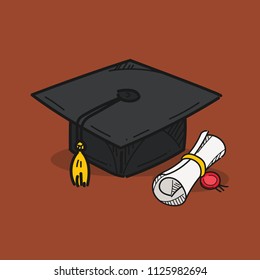 Graduation cap illustration on color background