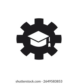 Boné de graduação dentro de uma roda de engrenagem - ícone de engenharia acadêmica