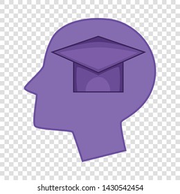 Graduation cap inside human head icon. Cartoon illustration of graduation cap inside human head vector icon for web