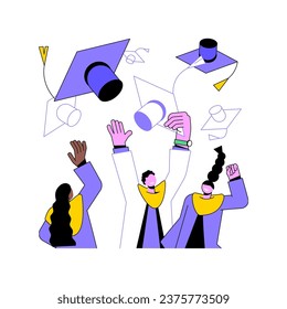 Graduation cap isolated cartoon vector illustrations. Group of happy and smiling students throwing up their caps, having fun with friends, university graduation ceremony vector cartoon.