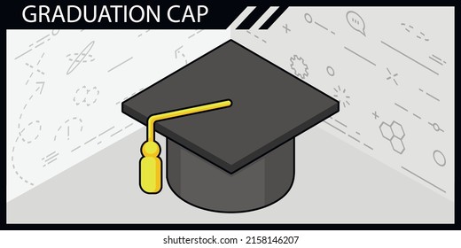 Graduation cap isometric design icon. Vector web illustration. 3d colorful concept