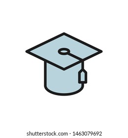 Graduation cap, judges hat flat color icon.