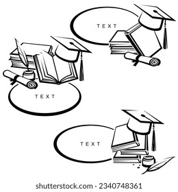 Graduation cap label and icon set. Collection graduation cap. Vector