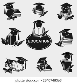 Graduation cap label and icon set. Collection graduation cap. Vector