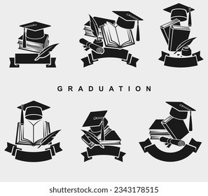 Graduation cap label and icon set. Collection graduation cap. Vector