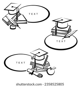 Graduation cap label and icon set. Collection graduation cap. Vector