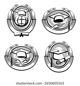 Graduation cap label and icon set. Collection graduation cap. Vector