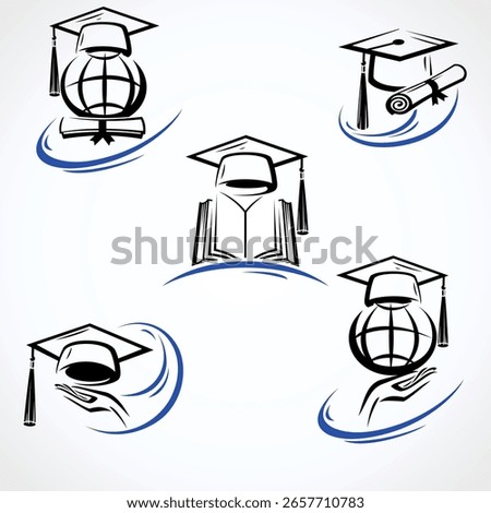Graduation cap label and icon set. Collection graduation cap. Vector