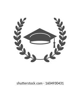 
Graduation cap. Laurel wreath. Education concept. Vector icon  isolated on a white background.