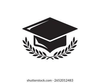 Graduation cap with laurel wreath symbol of academic achievement isolated on white background