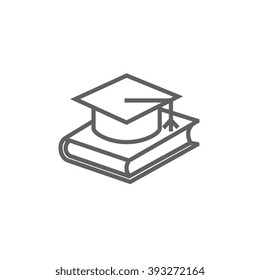 Graduation cap laying on book line icon.