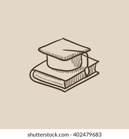 Graduation cap laying on book sketch icon.