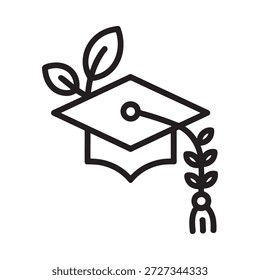 Gorro de graduación con hojas que crecen fuera de él que simbolizan crecimiento y educación