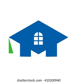 graduation cap and letter M logo vector.