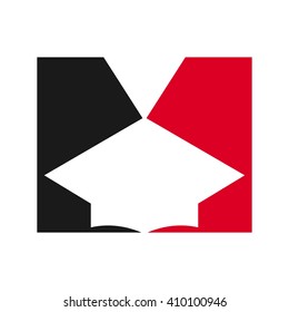 graduation cap and letter M logo vector.