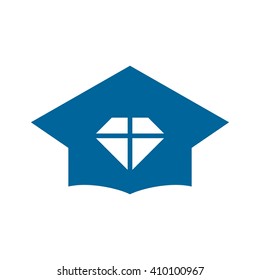 graduation cap and letter M logo vector.