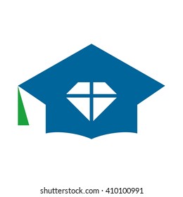 graduation cap and letter M logo vector.