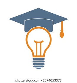 Graduation Cap with Light Bulb Vector.