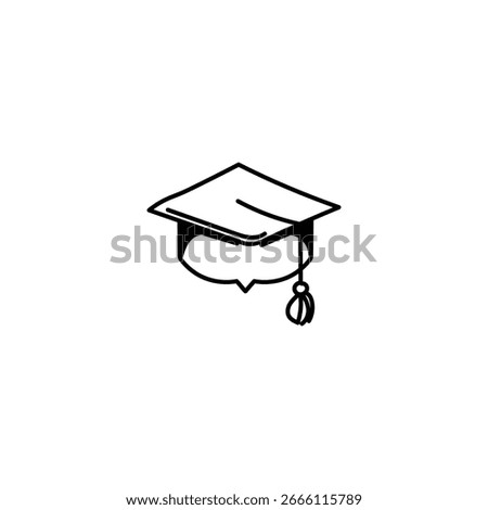 Graduation Cap Line Art Icon – Hand-Drawn Academic Hat, Education Achievement Outline Vector