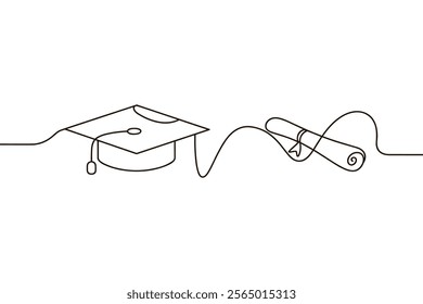 graduation cap line art. one line graduation art