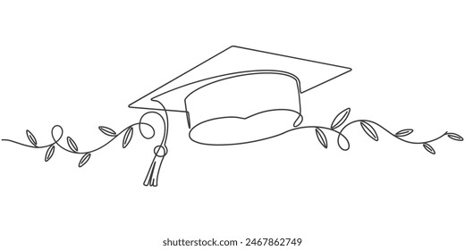 Ilustración vectorial de arte de línea de gorra de graduación