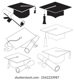 graduation cap line draw silhouette