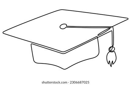 Graduation cap line drawn. Education hat . Vector illustration isolated on white.