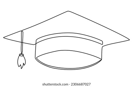 Graduation cap line drawn. Education hat . Vector illustration isolated on white.