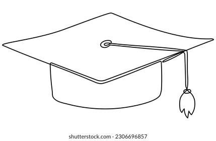 Graduation cap line drawn. Education hat . Vector illustration isolated on white.