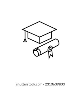 Graduation cap line icon, academic cap logo vector