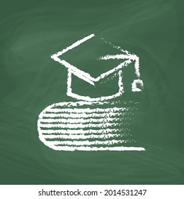 Línea de cierre de graduación Icono diseño tiza blanca. Dibuja una imagen en la pizarra.