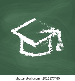 Línea de cierre de graduación Icono diseño tiza blanca. Dibuja una imagen en la pizarra.