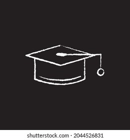 Graduation cap line Icon design white chalk. Draw a picture on the blackboard.