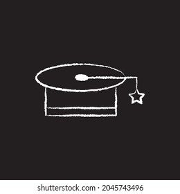 Graduation cap line Icon design white chalk. Draw a picture on the blackboard.