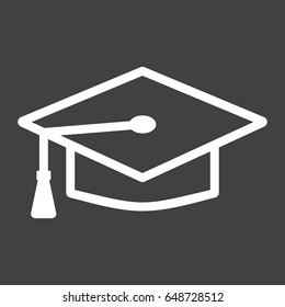 Graduation cap line icon, Education and knowledge, vector graphics, a linear pattern on a black background, eps 10.