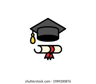 Graduations-Mütze-Symbol. Hochwertiges Umrisssymbol für Webdesign oder mobile App. Leuchtendes Zeichen für Design-Logo. Farbumriss-Piktogramm auf weißem Hintergrund