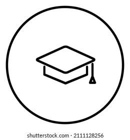 Icono de línea de cierre de graduación dentro del círculo, graduado de educación, contorno negro, iconos de línea.	