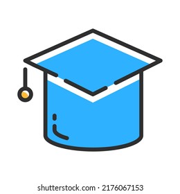 Graduation cap line icon. Learning symbol in color. Vector illustration concept.