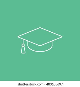 Graduation Cap Line Icon On Green Background