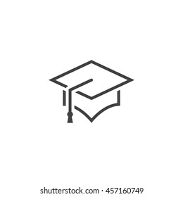 Graduation Cap Line Icon, Outline Mortarboard Vector Logo, Linear Pictogram Isolated On White, Pixel Perfect Illustration