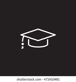 graduation cap line icon, outline vector logo illustration, linear pictogram isolated on black