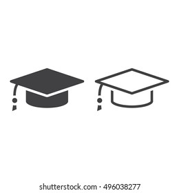 graduation cap line icon, outline and filled vector sign, linear and full pictogram isolated on white, logo illustration