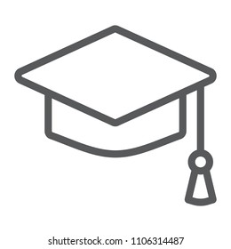 Graduation cap line icon, school and education, university hat sign vector graphics, a linear pattern on a white background, eps 10.